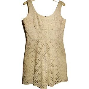 Ann Taylor LOFT Dress  sz 12  Blue Eyelet  Ivory lined  Cotton Sundress  Retro